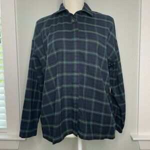 Madewell Flannel Plaid Blue Green Long Sleeve Button Down Shirt Women's Size XS